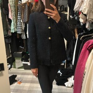 Sandro Metallic Tweed Jacket with Gold Button detail